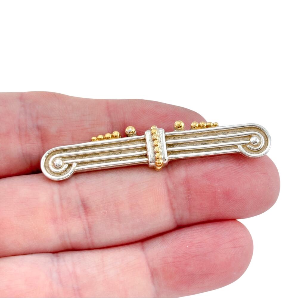 Vintage Sterling Silver Gold-Tone Accent Art Deco Bar Brooch